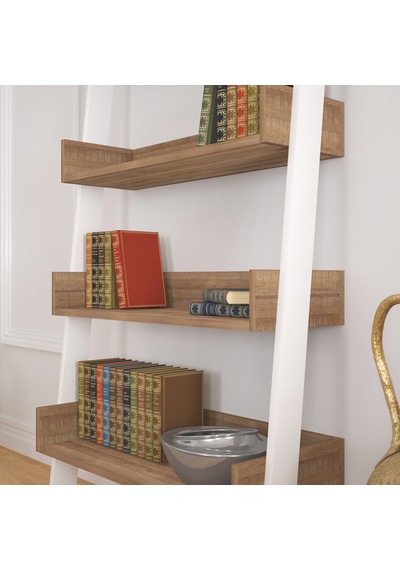 Pasifichome Only Raflı Koyu Meşe Merdiven Kitaplık / Duvara Monte Kitaplık