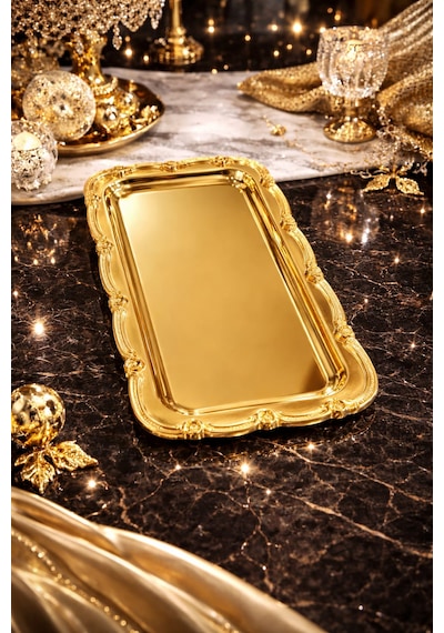 Gold Nişan Tepsisi Dikdörtgen Sunum Tepsisi Söz & Nişan Yüzük Tepsisi, Kahve Sunum Tepsisi