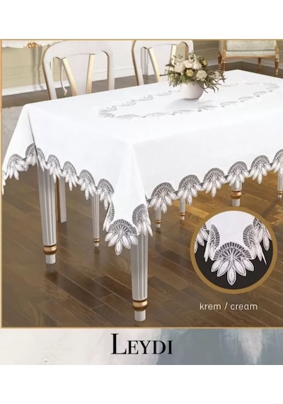 Çeyizlik Leydi Model Krem 160x260 Cm Gardenya Keten Şık Yemek Masası Dekoru Sarı