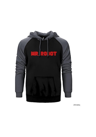 Mr. Robot Gri Renk Reglan Kol Sweatshirt / Hoodie