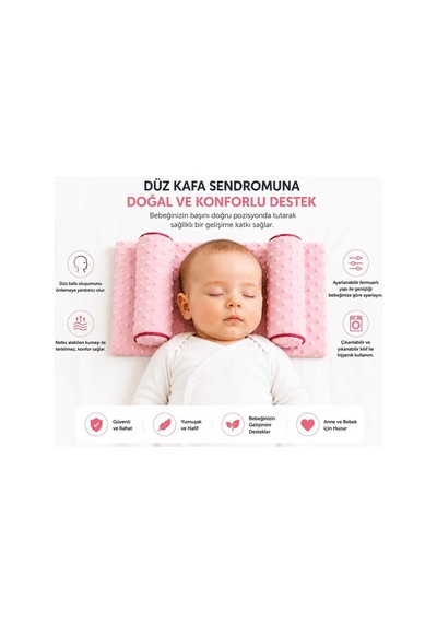 Ayarlanabilir Bebek Düz Kafa Önleyici Yastık Plagiosefali Destekleyici Yenidoğan Baş Destek Yastığı Pembe