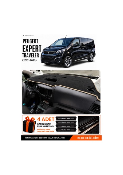 Peugeot Expert Traveller 2017-2023 Uyumlu Torpido Örtüsü, Torpido Kılıfı - Siyah Bej