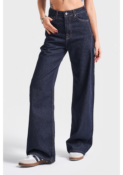 Itsbasic Kadın Lacivert Su Yıkama Olea 7w4-50 Wide Leg Fit %100 Koton Denim Jean