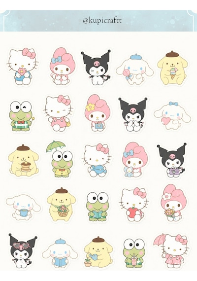 Sanrio Karakterleri -hello Kitty - Kuromi-cinnamonroll -keroppi -pompompurin 7 Sayfa Sticker Set - 929609709 Diğer