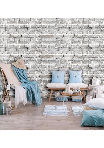 3D Gri - Beyaz Taş Desen Duvar Kağıdı