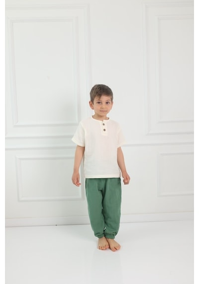 Mulberry Çocuk Müslin Şalvar Pantolon Nefes Alabilen Doğal Dokulu Günlük Rahat Alt Giyim Yeşil Mulberry Çocuk Müslin Şalvar Pantolon Nefes Alabilen Doğal Dokulu Günlük Rahat Alt Giyim Yeşil
