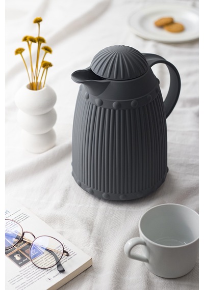 Isı Yalıtımlı Çay Ve Soğuk Su Termosu Soft Gri (12 Saat Sıcak Tutar& İçi Camdır) 1 LT