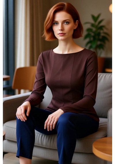 Ersefa Kadın Belden Oturtmalı Peplum Detaylı Kayık Yaka Bluz Kaliteli Şı Kahverengi