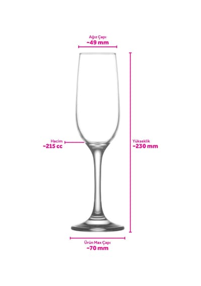 Lav Fame Cam Şampanya Kadehi 6'lı 215 ml Ayaklı (Kahve Yanı Su/Kokteyl Bardağı)