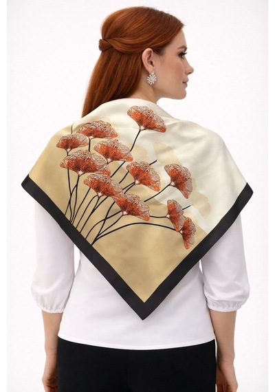 Tarzını Seç Siyah Ginkgo Fular / Bandana / Aksesuar / Şal / Eşarp 70x70