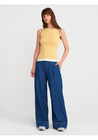 Dilvin 21086 Çift Görünümlü Kolsuz Top-sarı Sari