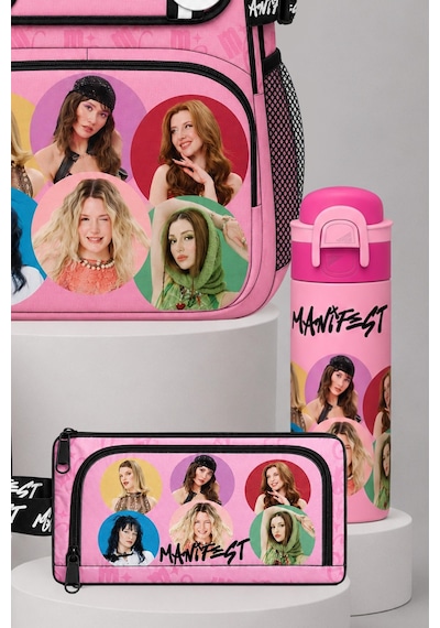 X Dekomus Lisanslı Manifest Toz Pembe Collection Okul,termoslu Beslenme Çantası Ve Kalem Çantası,600 Ml Çelik Matara Seti Altın