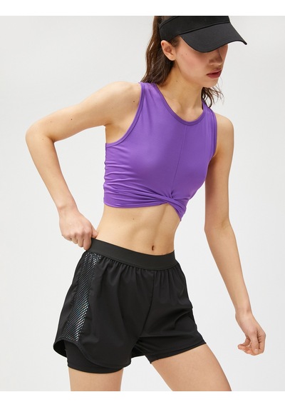 Koton Crop Spor Atlet Büzgü Detaylı Mor 3sak30169nk Mor