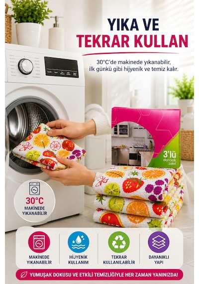 Renkli 3'lü Mikrofiber Temizlik Bezi 35x35 Cm Çok Amaçlı Mutfak Cam Banyo Silme Ve Kurulama Bezi Diğer