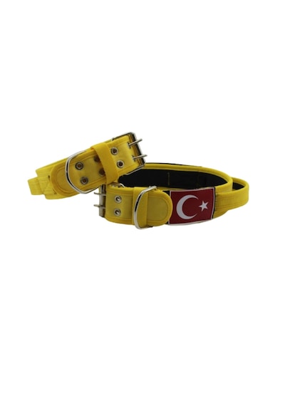İsimli Bayraklı Elcikli Yumuşak Köpek Boyun Tasması Sarı