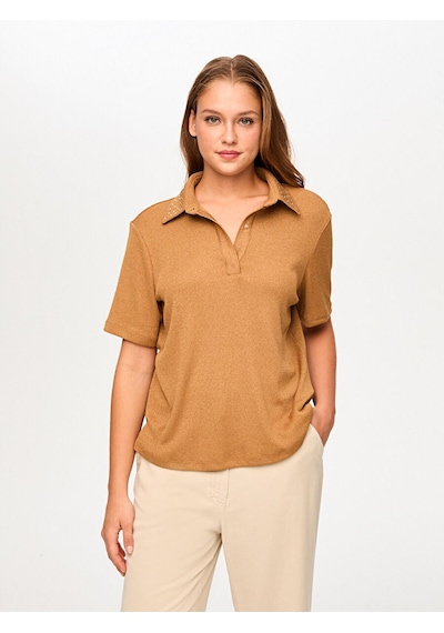 Faik Sönmez Taş Detaylı Polo Yaka Kısa Kol Örme Bluz S26blz037 Us26blz03735 Camel Faik Sönmez Taş Detaylı Polo Yaka Kısa Kol Örme Bluz S26blz037 Us26blz03735 Camel