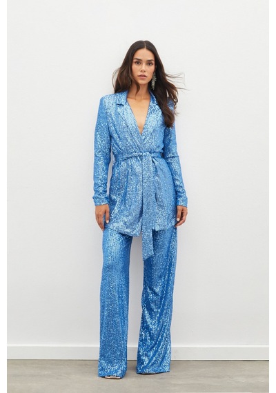 Sateen Kemerli Payet Pantolon - İndigo