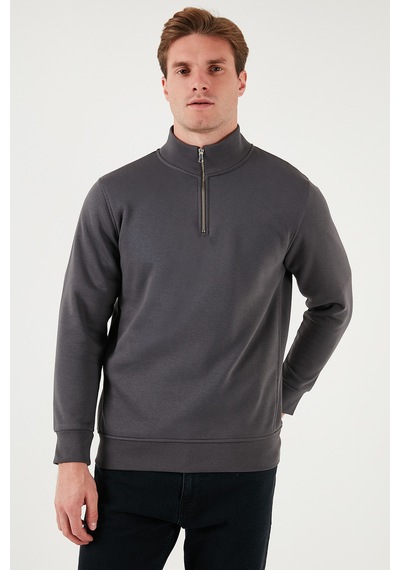 Buratti Pamuklu Regular Fit Yarım Fermuarlı Dik Yaka Erkek Sweat 59052592 Antrasit