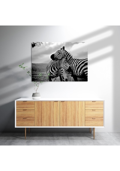 Cakasepetim Anne Zebra Ve Yavrusu Siyah Beyaz Ahşap Mdf Tablo