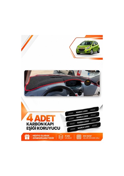 Chevrolet Spark 2009-2015 Uyumlu Ön Torpido Koruma Kılıfı Halısı Örtüsü - Siyah Kırmızı