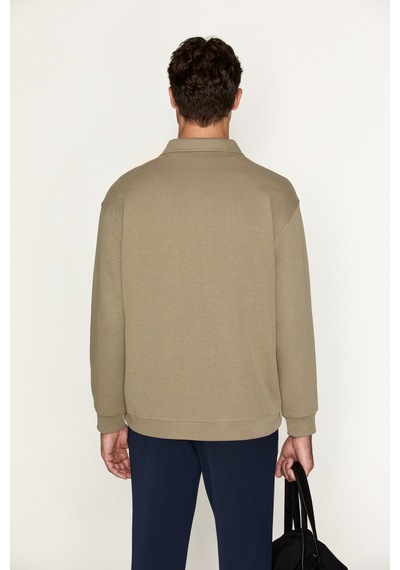 Grımelange Sıella Erkek Organik Pamuklu Patlı Uzun Kollu Yeşil Sweatshirt