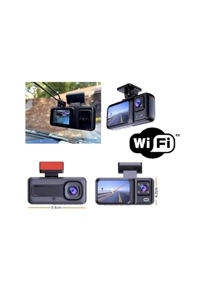 Hubrendy Çer Araç Kamerası - 3 Kameralı Wifi Ön , İç Ve Arka Full Hd Dvr Araç İçi Ekranlı Kamera