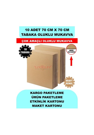 10 Adet 70cm X 70cm Baskısız Tabaka Oluklu Mukavva, Çocuk Etkinlik Kartonu, Maket Kartonu, Kargo Kartonu