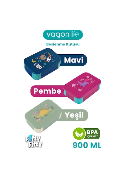 Vagonlife 900 Ml Tek Kat 3 Bölme Çocuk Beslenme Kutusu -ffb1270 Mavi