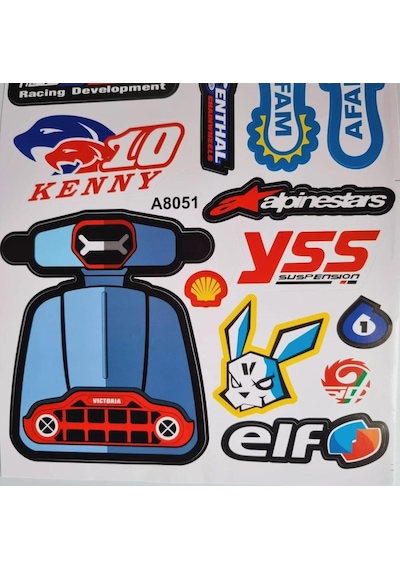 Araba, Motosiklet, Bisiklet, Kask Sponsor Sticker Seti, Çıkartma Etiketi A8051 Model Siyah