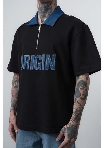 Respire Erkek Origin Nakışlı Polo Yaka Regular Fit T-shirt Siyah