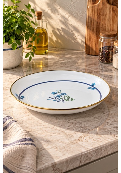 Bernardo Sapphire Emaye Servis Tabağı 32 Cm Beyaz - Pembe