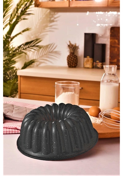 Granit Döküm Kek Kalıbı Dilimli Kek Kalıbı 26 Cm Siyah
