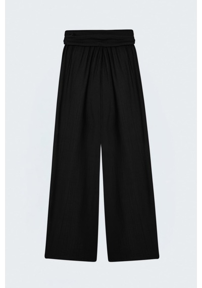 Sateen Kuşaklı Pantolon - Siyah-137697
