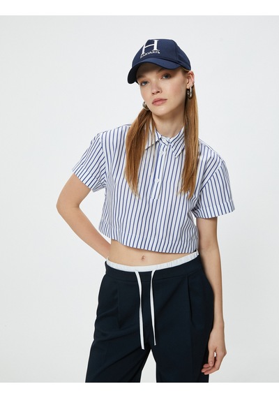 Koton Kısa Kollu Gömlek Crop Düğmeli Klasik Yaka Slim Fit Lacivert Çizgili 4sal60243ıw Lacivert Çizgili Koton Kısa Kollu Gömlek Crop Düğmeli Klasik Yaka Slim Fit Lacivert Çizgili 4sal60243ıw Lacivert Çizgili