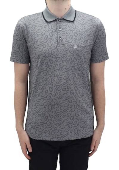 Santa Dmctekstil Erkek 2026 Desenli Klasik Kesim Rahat Kalıp Tek Cepli Polo Yaka T-shirt Gri