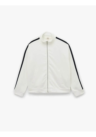 Koton Şerit Detaylı Dik Yaka Fermuarlı Beyaz Kadın Sweatshirt 6wak10054ek Beyaz