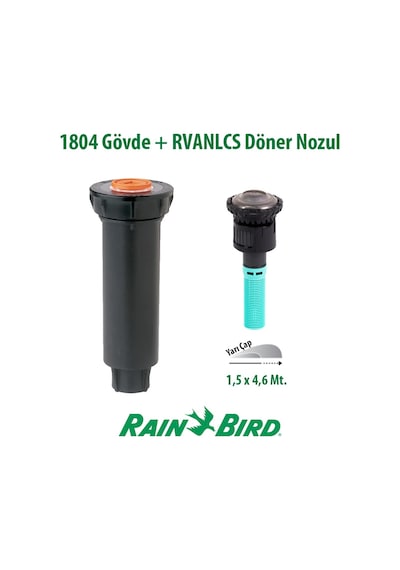 Rain Bird Rvanlcs Döner Nozul Açı Ayarsız 1,5x4,6 Mt. Ve 1804 Prof. Sprey Gövde Seti