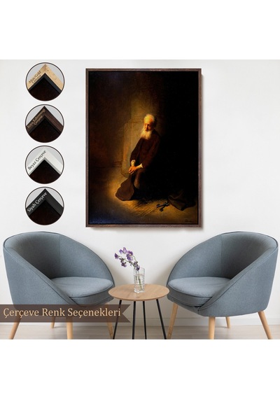 Çerçeveli Rembrandt Van Rijn - Hapishanedeki Havari Aziz Peter Diz Çökmüş Tablo-7410