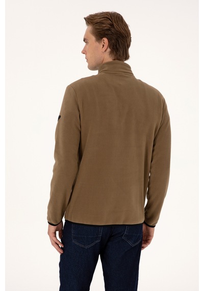 U.S. Polo Assn. Erkek Regular Fit Haki Polar Yarım Fermuarlı Basic Sweatshirt 50313777-VR027