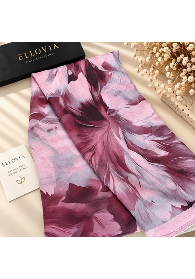 Ellovia Pembe Mermer Desenli İpek Eşarp