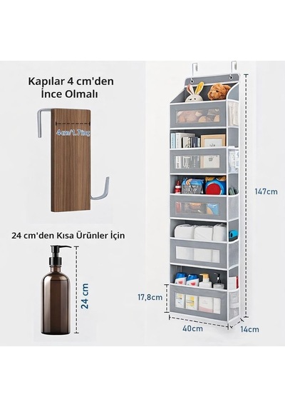 Valkyrie Kapı Arkası Organizer 5 Cepli Askılı Dolap Düzenleyici Çok Amaçlı Kapı Arkası Raf 20kg Taşıma Gri Çok Renkli