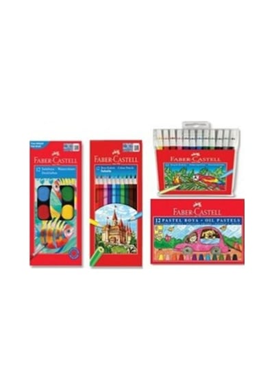 FABER CASTELL 12'Lİ KURU BOYA + 12'Lİ KEÇELİ KALEM + 12'Lİ PASTEL