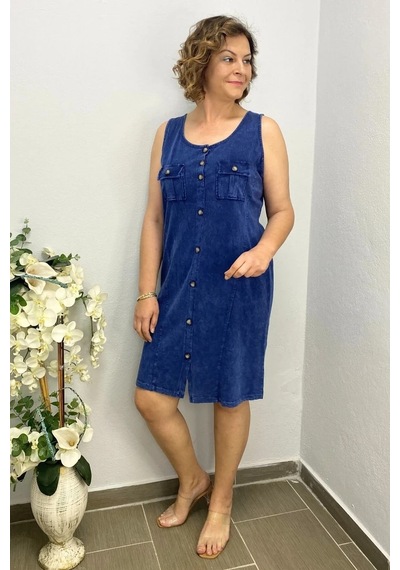 Mia Butik Kadın Yıkamalı Önden Düğmeli Elbise Lacivert
