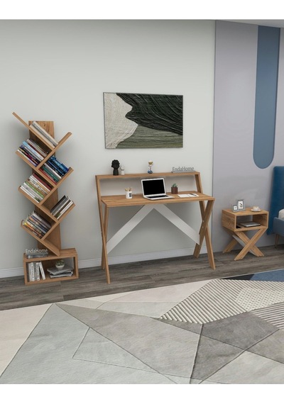 Enda Home X Çalışma Odası Seti Çalışma Masası Kitaplık Komodin Çalışma Masası Seti Atlantik Çam