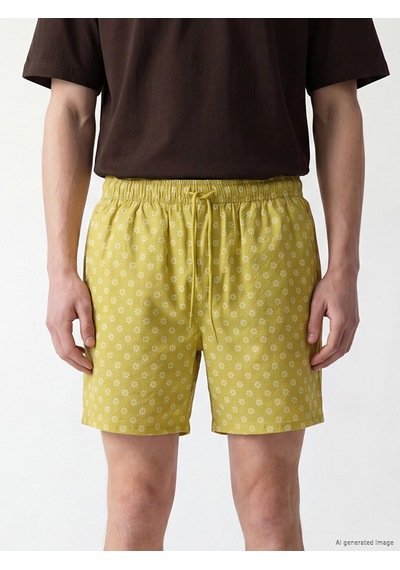 Lcw Swımwear Sarı Kısa Desenli Erkek Deniz Şortu