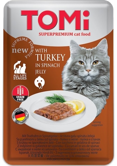 Tomi - 217 - Kedi Hindi & Ispanak Tahılsız Pouch Mama - Csmo-tex - 100gr Pate