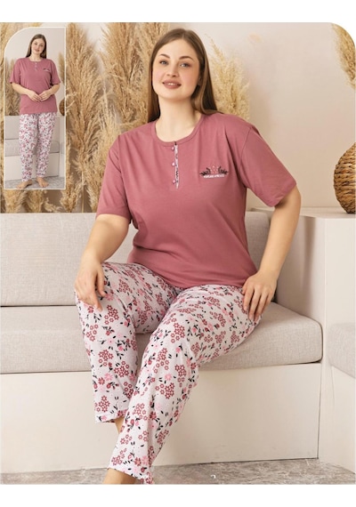 Sude Kadın Büyük Beden Düğme Yaka Penye Kısa Kol İnce Pijama Takımı P134 - 1 Adet Gülkurusu Sude Kadın Büyük Beden Düğme Yaka Penye Kısa Kol İnce Pijama Takımı P134 - 1 Adet Gülkurusu