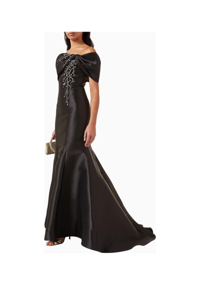 Ac By Aanchal Chanda Crystal - Embellished Gown Kristal Işlemeli Balık Form Maxi Kadın Elbise Siyah