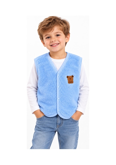 Beniizle Ayıcık Detaylı Unisex Peluş Yelek Mavi
