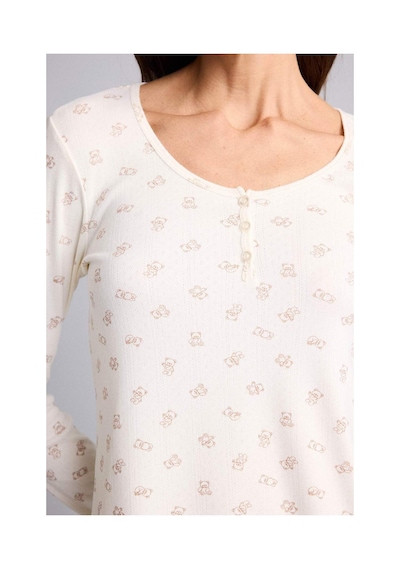 Defacto Pijama Takımı Desenli Üst Alt G7684ax26spbg144 Bej-bg144